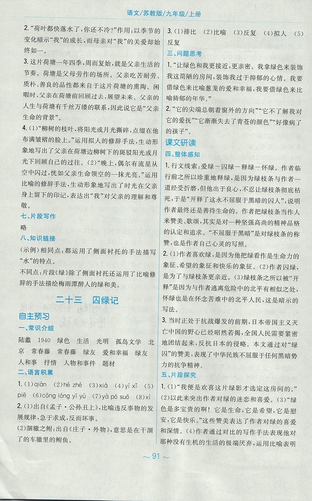 2017年新編基礎(chǔ)訓(xùn)練九年級(jí)語文上冊(cè)蘇教版 參考答案第31頁