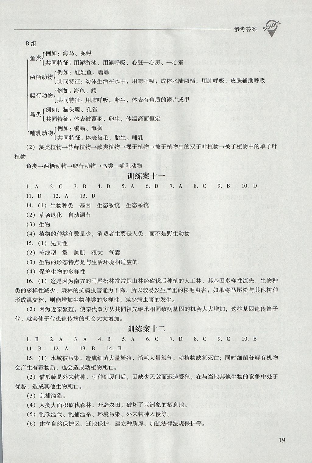 2017年新課程問題解決導學方案八年級生物學上冊人教版 參考答案第19頁