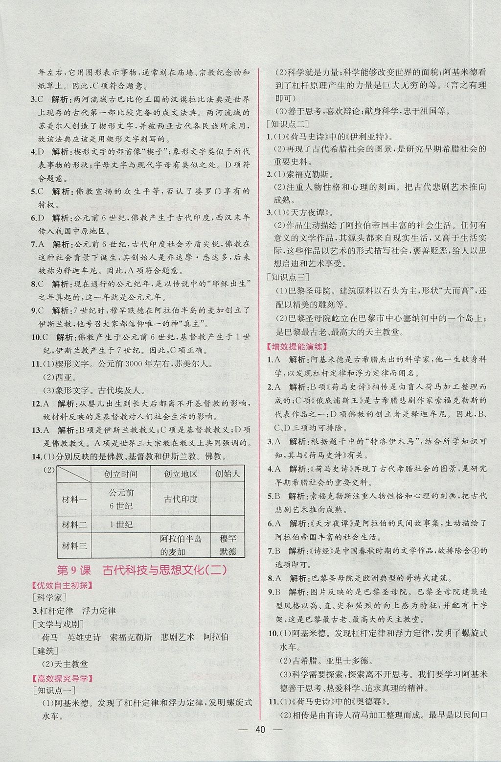 2017年同步导学案课时练九年级世界历史上册人教版 参考答案第8页