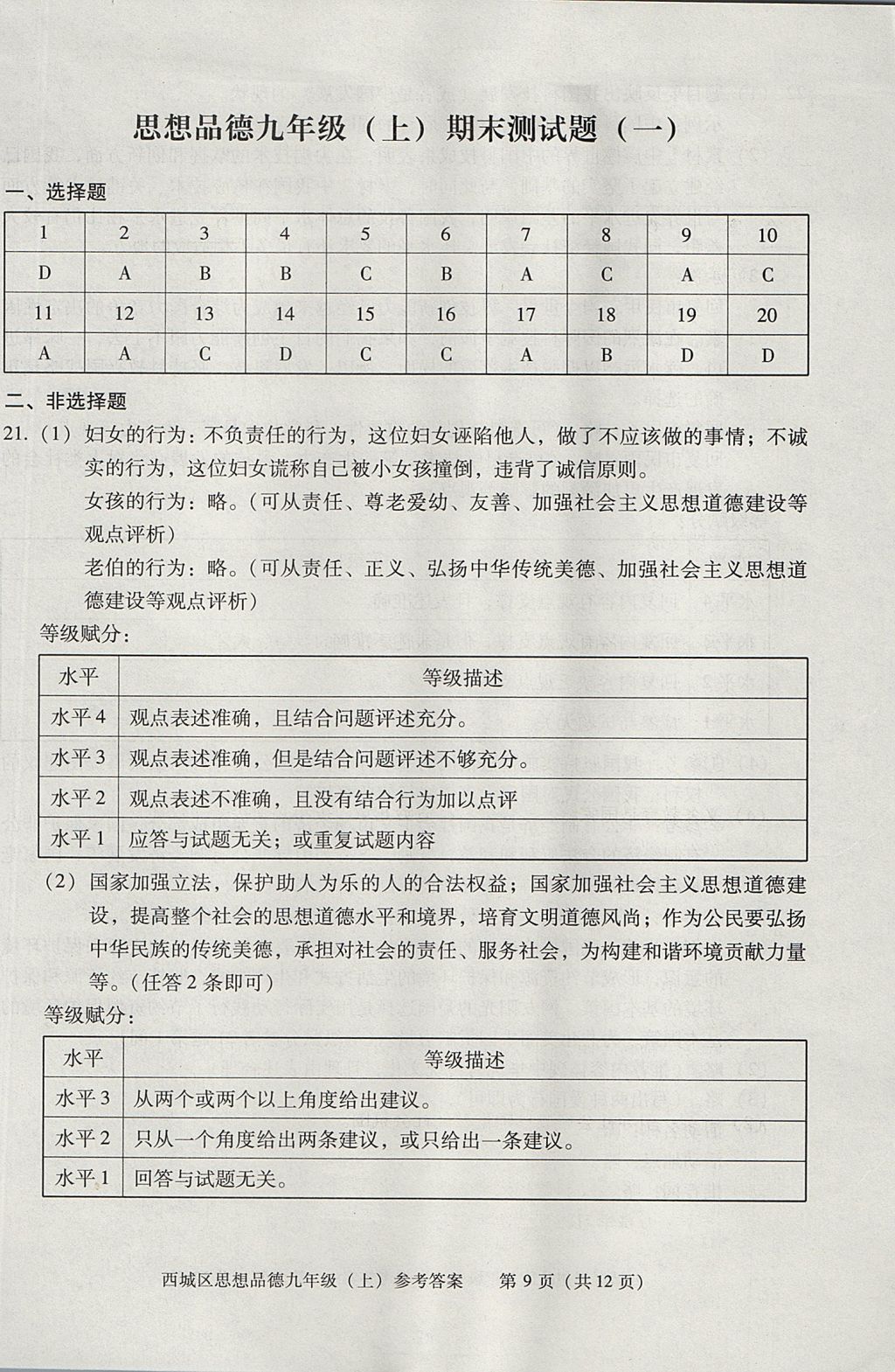 2017年学习探究诊断九年级思想品德上册 参考答案第9页