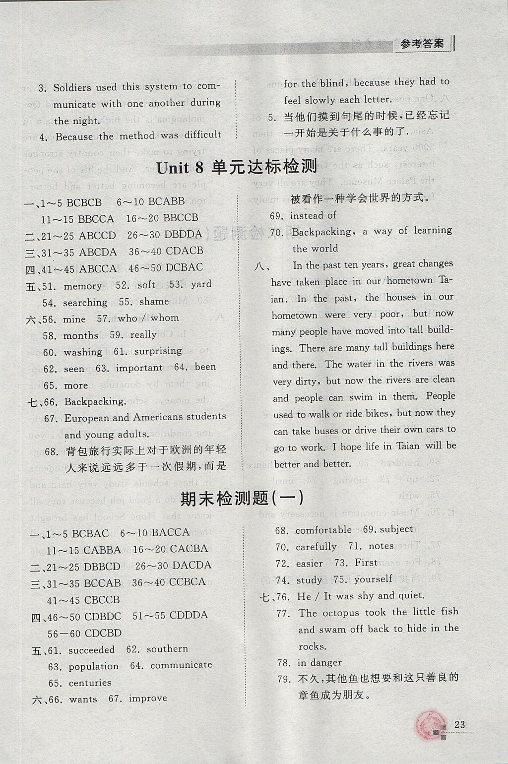 2017年綜合能力訓練八年級英語上冊魯教版五四制 參考答案第22頁