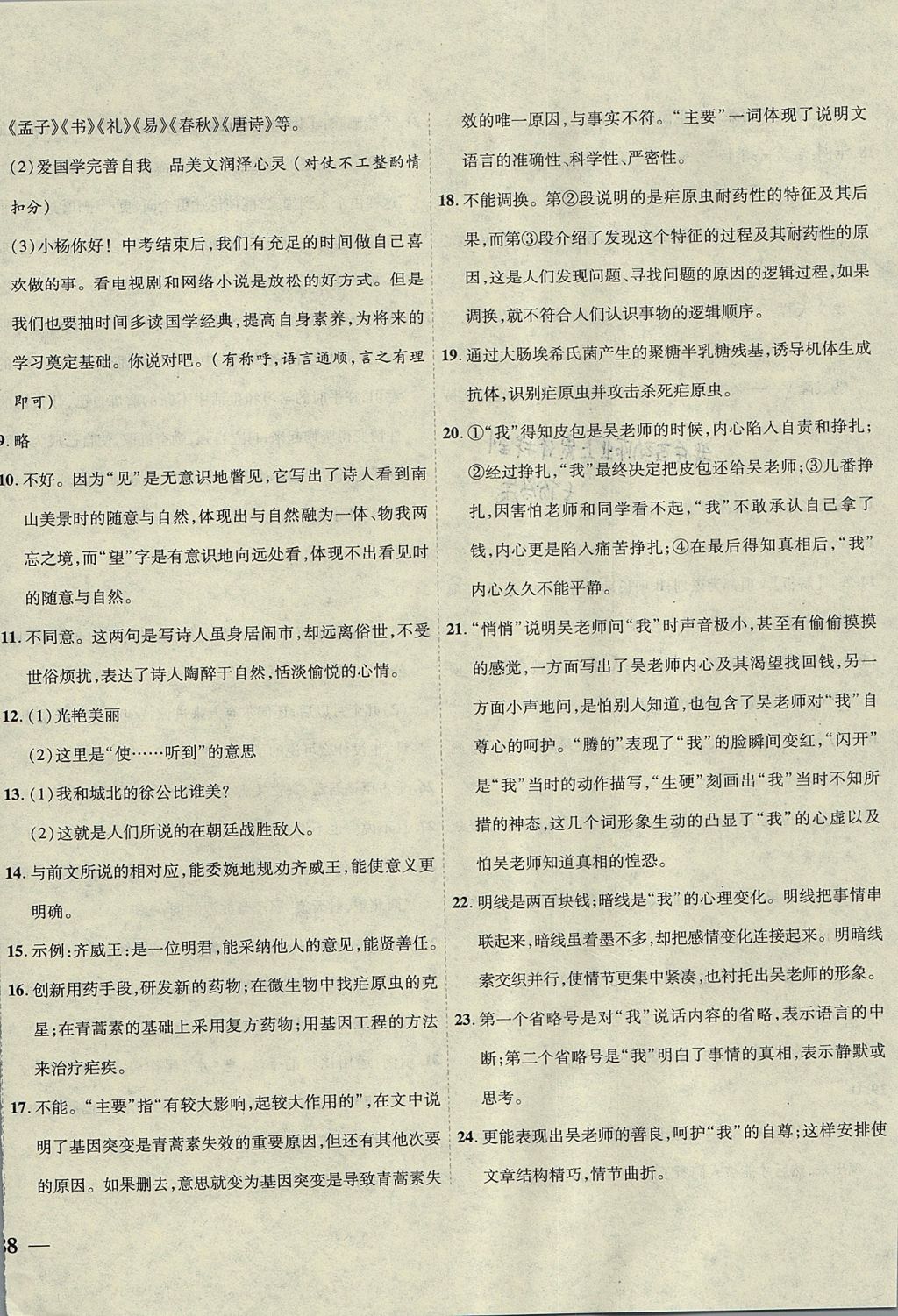 2017年云南省考標(biāo)準(zhǔn)卷九年級語文全一冊蘇教版 參考答案第20頁