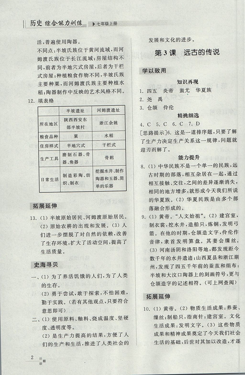 2017年綜合能力訓(xùn)練七年級(jí)歷史上冊(cè)人教版 參考答案第2頁(yè)