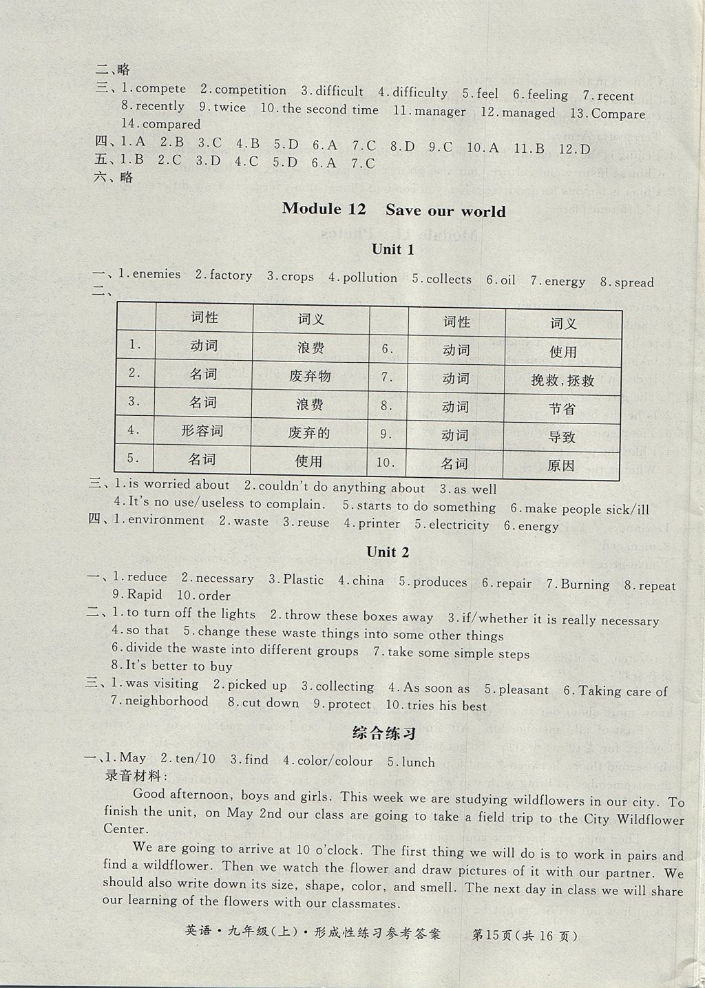 2017年新課標(biāo)形成性練習(xí)與檢測(cè)九年級(jí)英語(yǔ)上冊(cè)外研版 參考答案第15頁(yè)