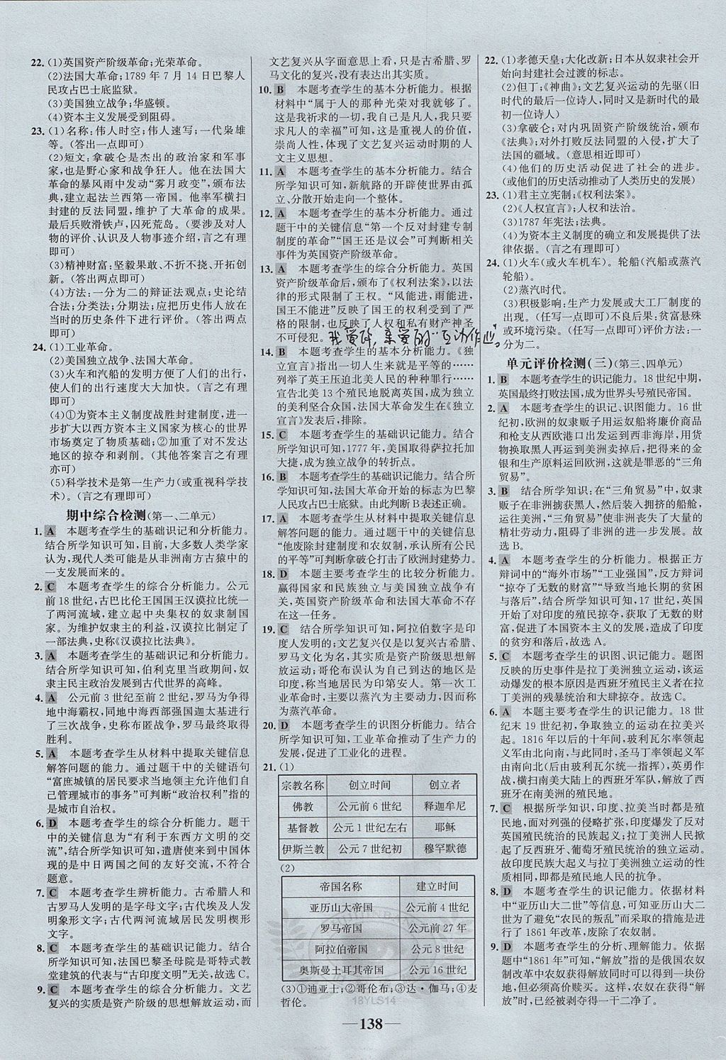 2017年世紀金榜初中新課標金榜學案九年級歷史上冊岳麓版 參考答案第14頁