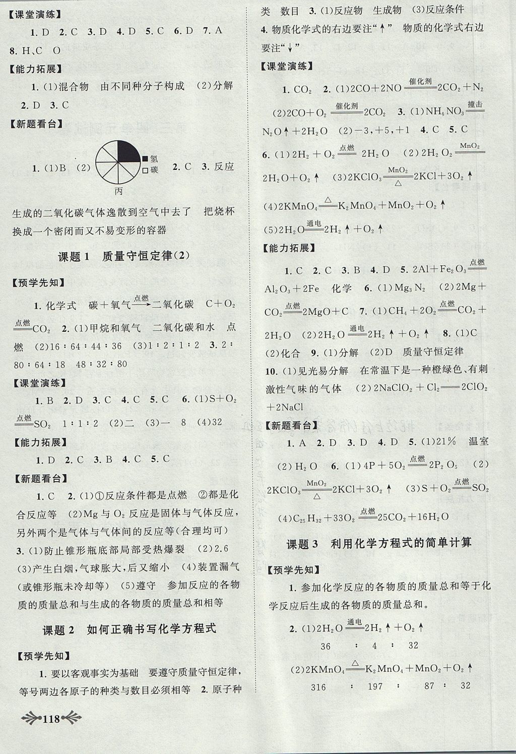 2017年自主學習當堂反饋九年級化學上冊人教版 參考答案第8頁