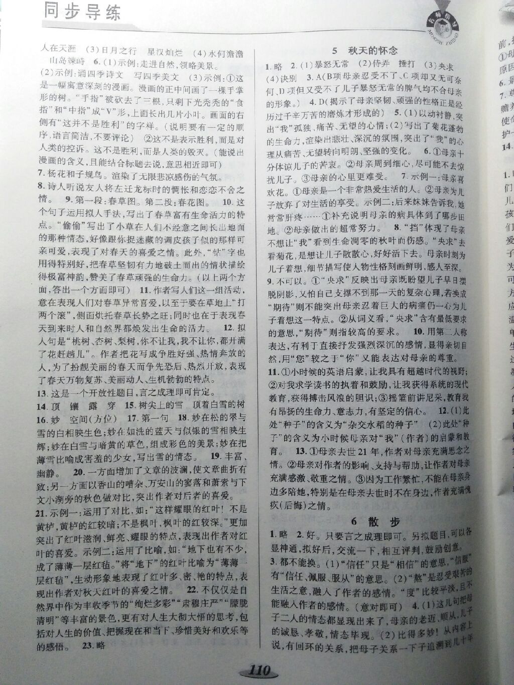 2017年新課標(biāo)教材同步導(dǎo)練七年級(jí)語(yǔ)文上冊(cè)人教版 參考答案第9頁(yè)