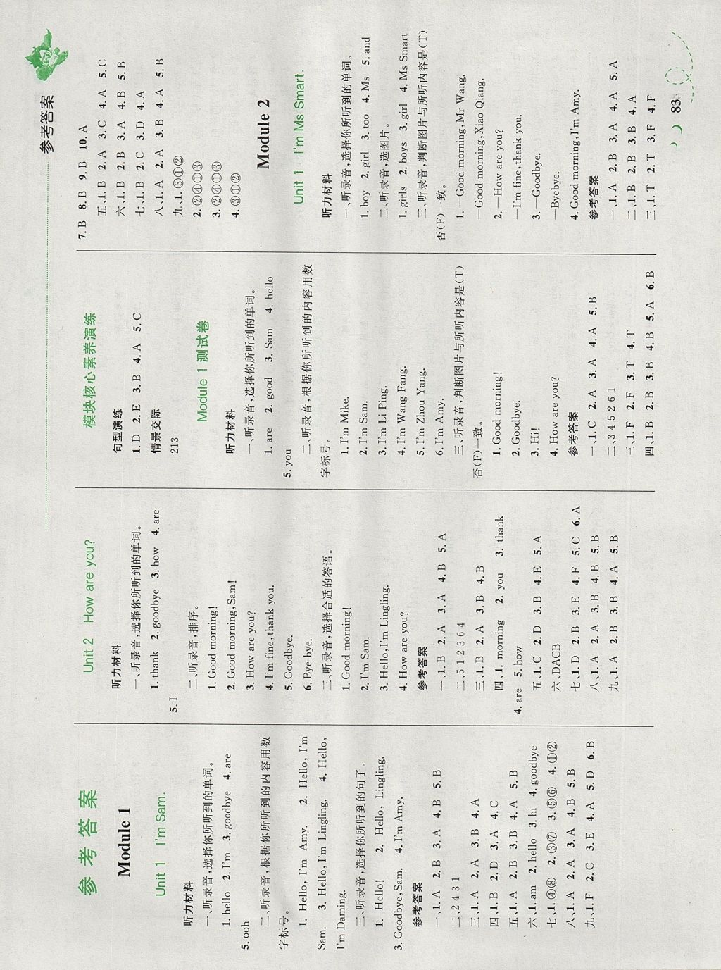 2017年小学同步学考优化设计小超人作业本三年级英语上册外研版 参考答案第1页