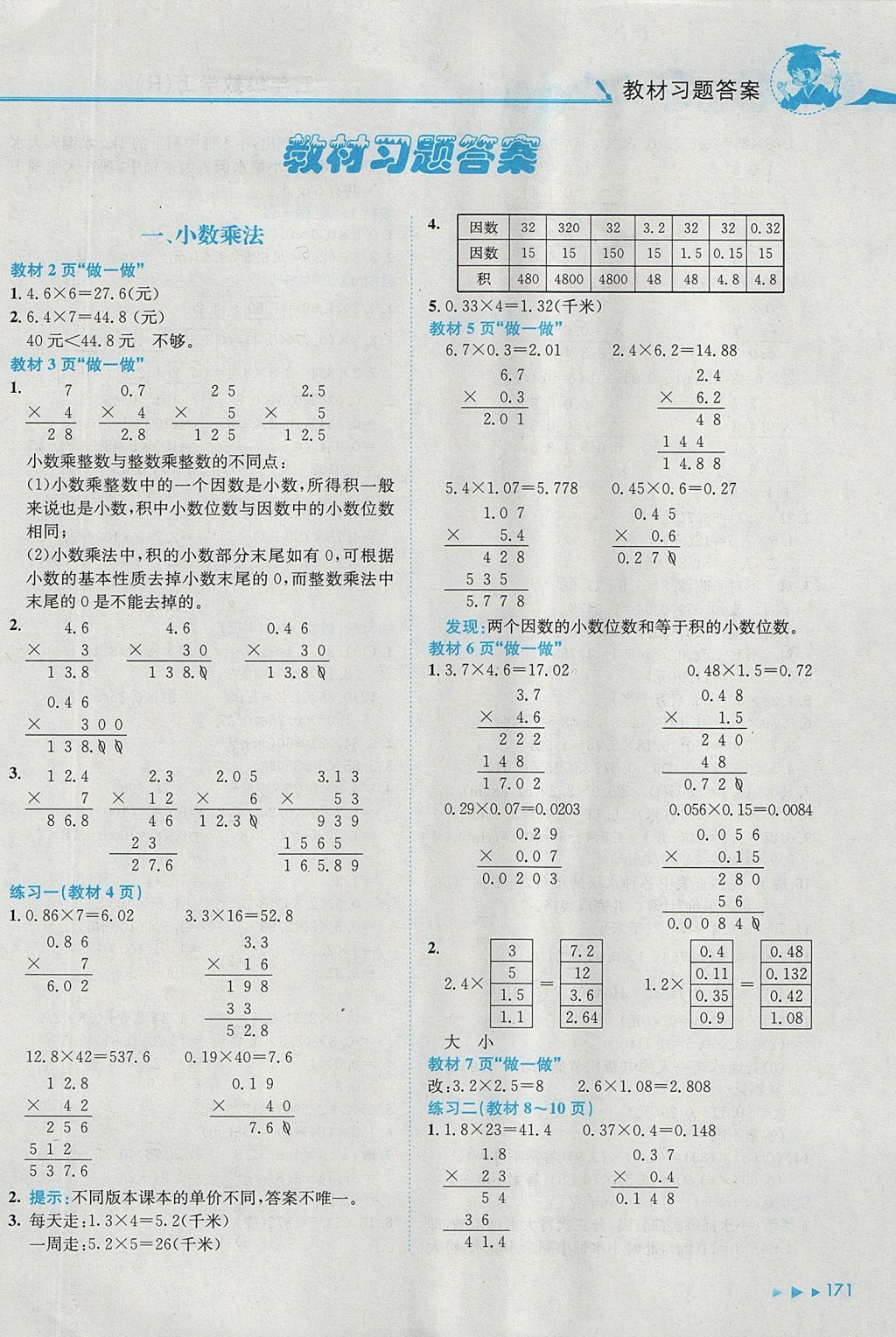 2017年黄冈小状元数学详解五年级数学上册人教版 参考答案第7页