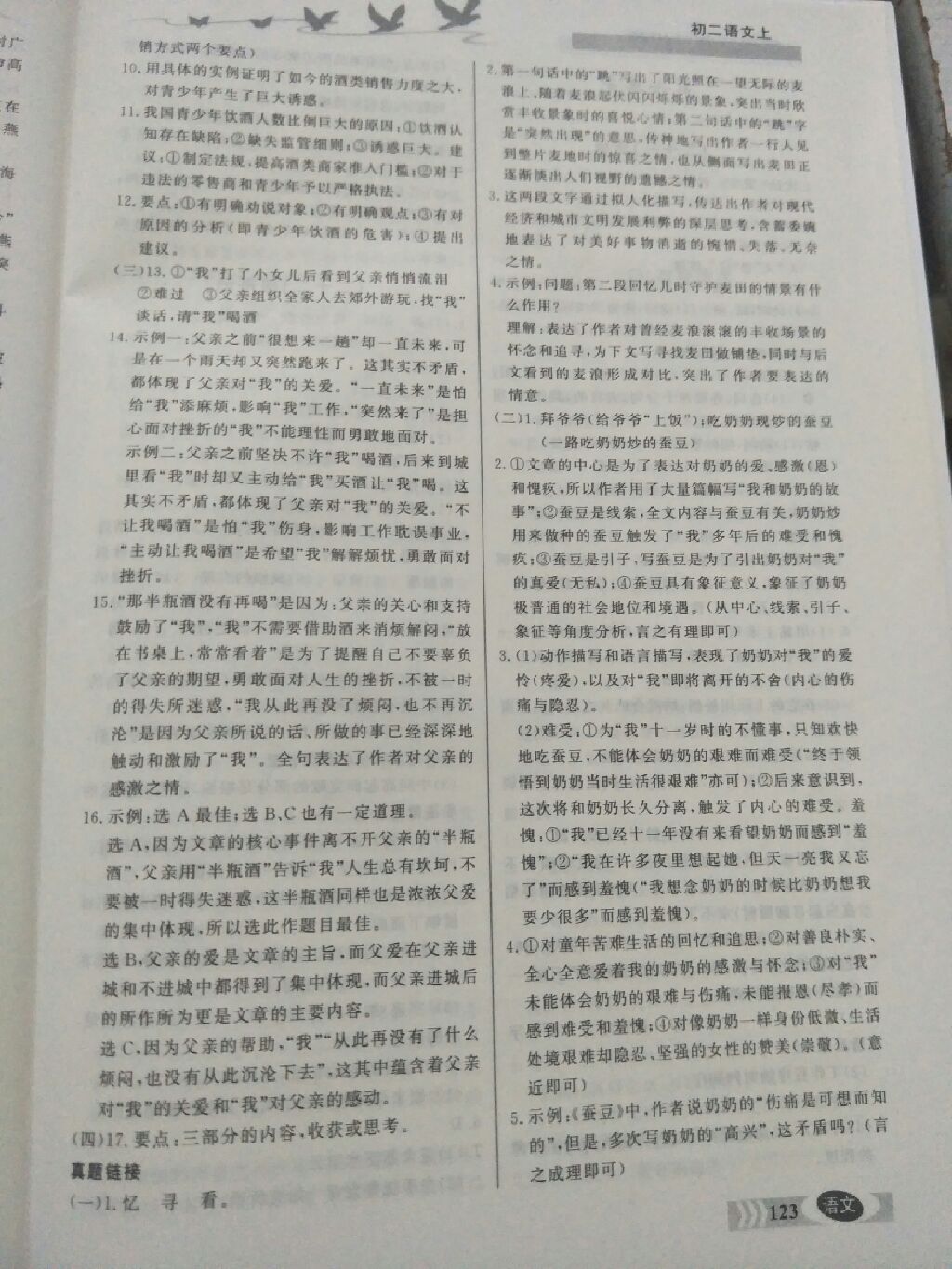 2017年同步檢測三級跳八年級語文上冊人教版 參考答案第6頁