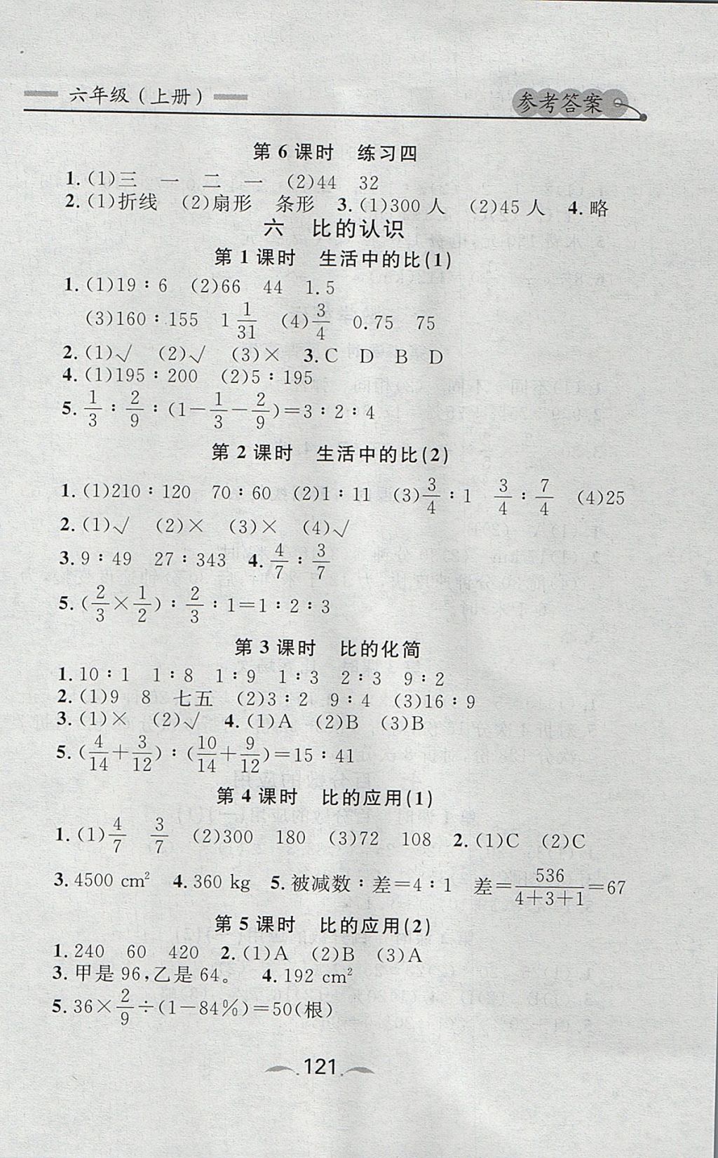 2017年點石成金金牌每課通六年級數(shù)學上冊北師大版 參考答案第15頁