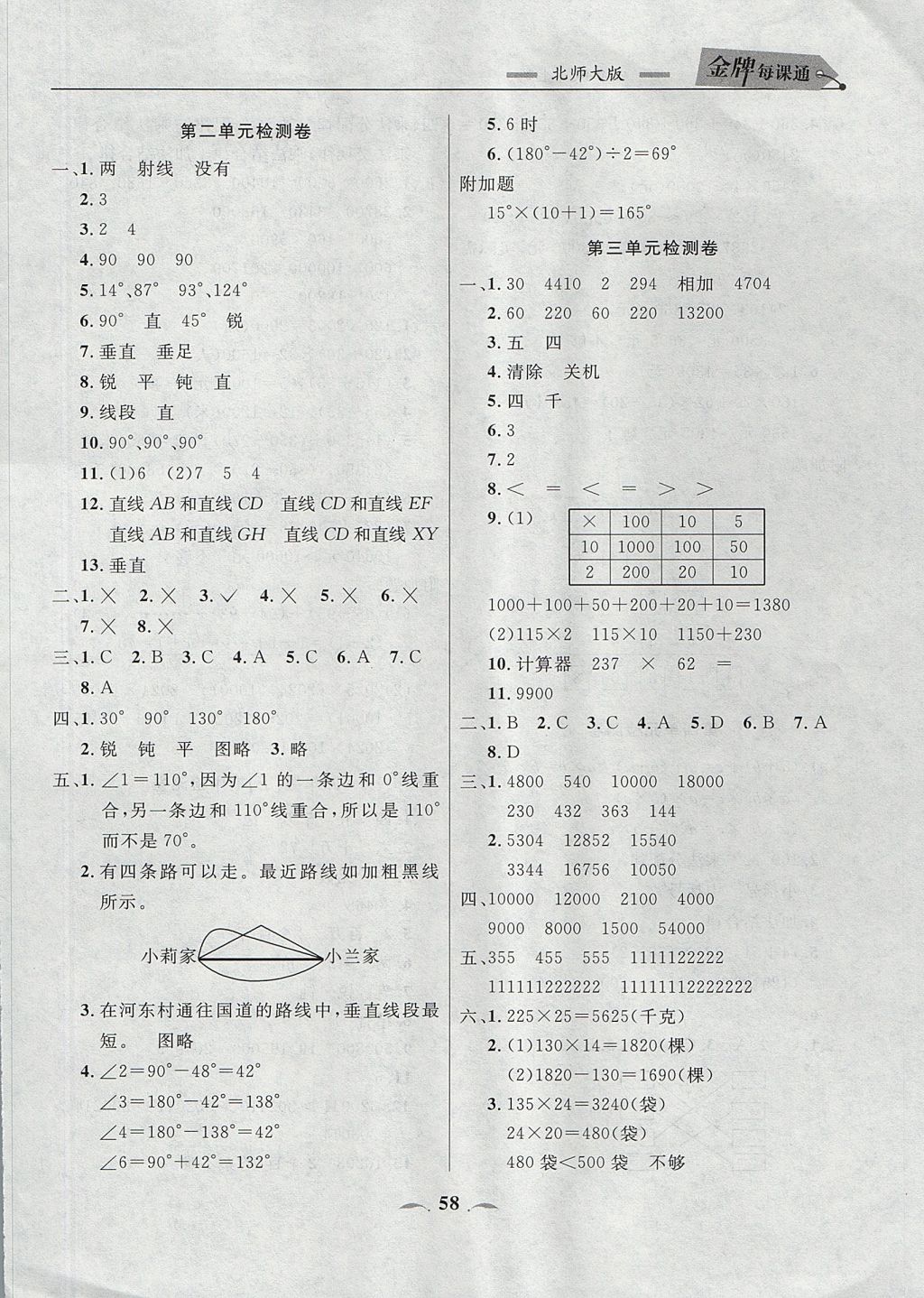 2017年點石成金金牌每課通四年級數學上冊北師大版 檢測卷答案第30頁