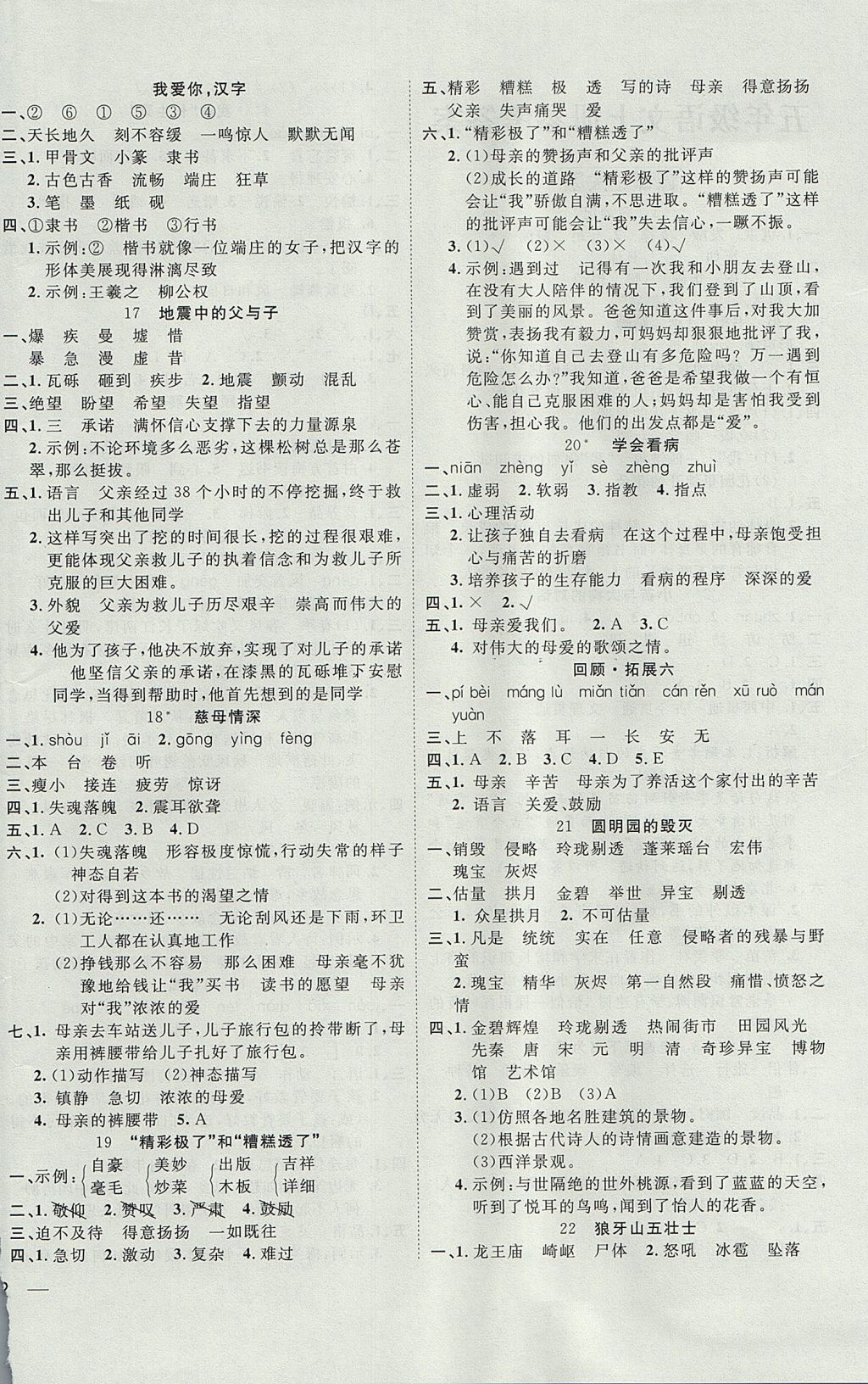 2017年名題1加1五年級(jí)語文上冊(cè)人教版 參考答案第4頁