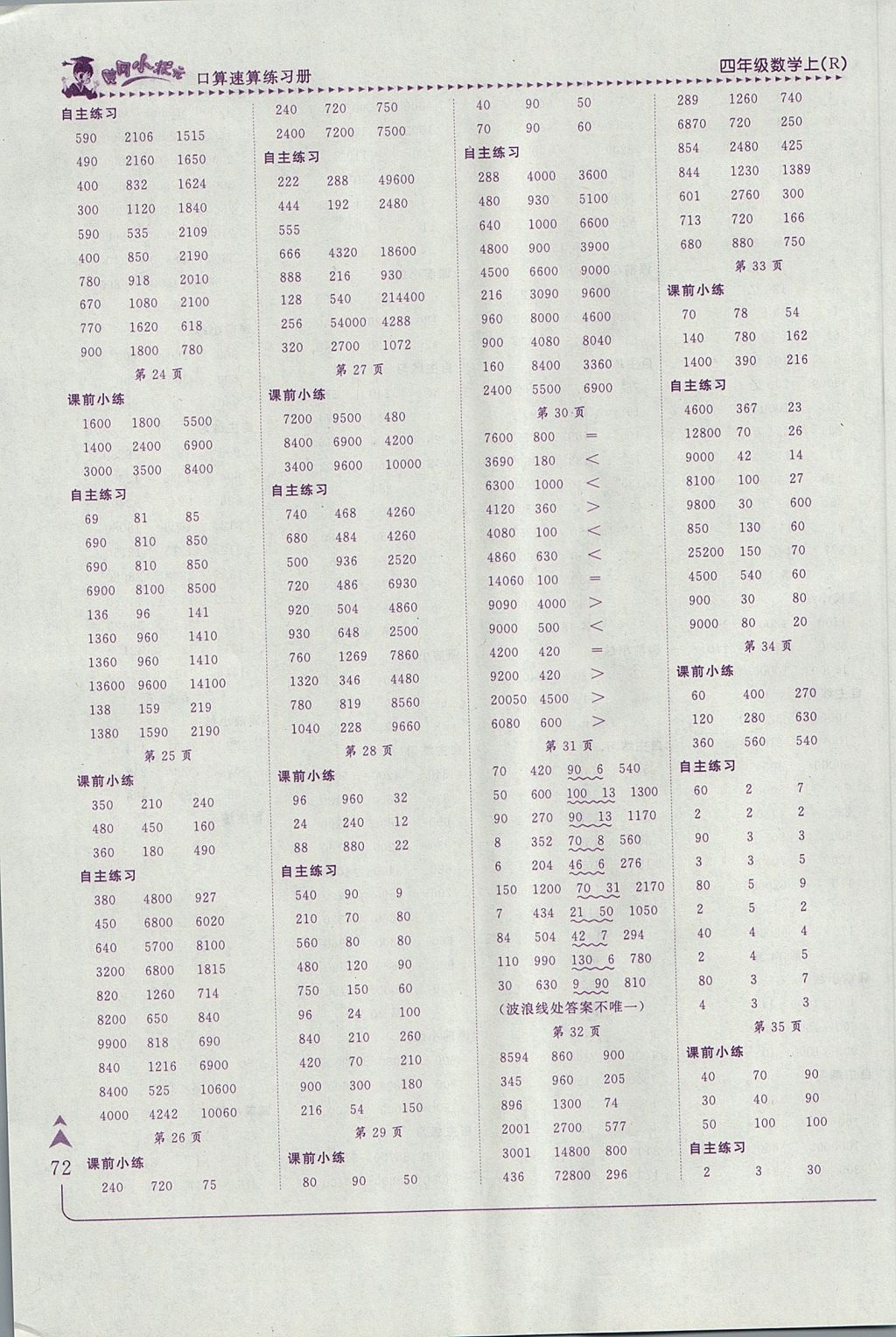 2017年黃岡小狀元口算速算練習(xí)冊(cè)四年級(jí)數(shù)學(xué)上冊(cè)人教版 參考答案第3頁(yè)