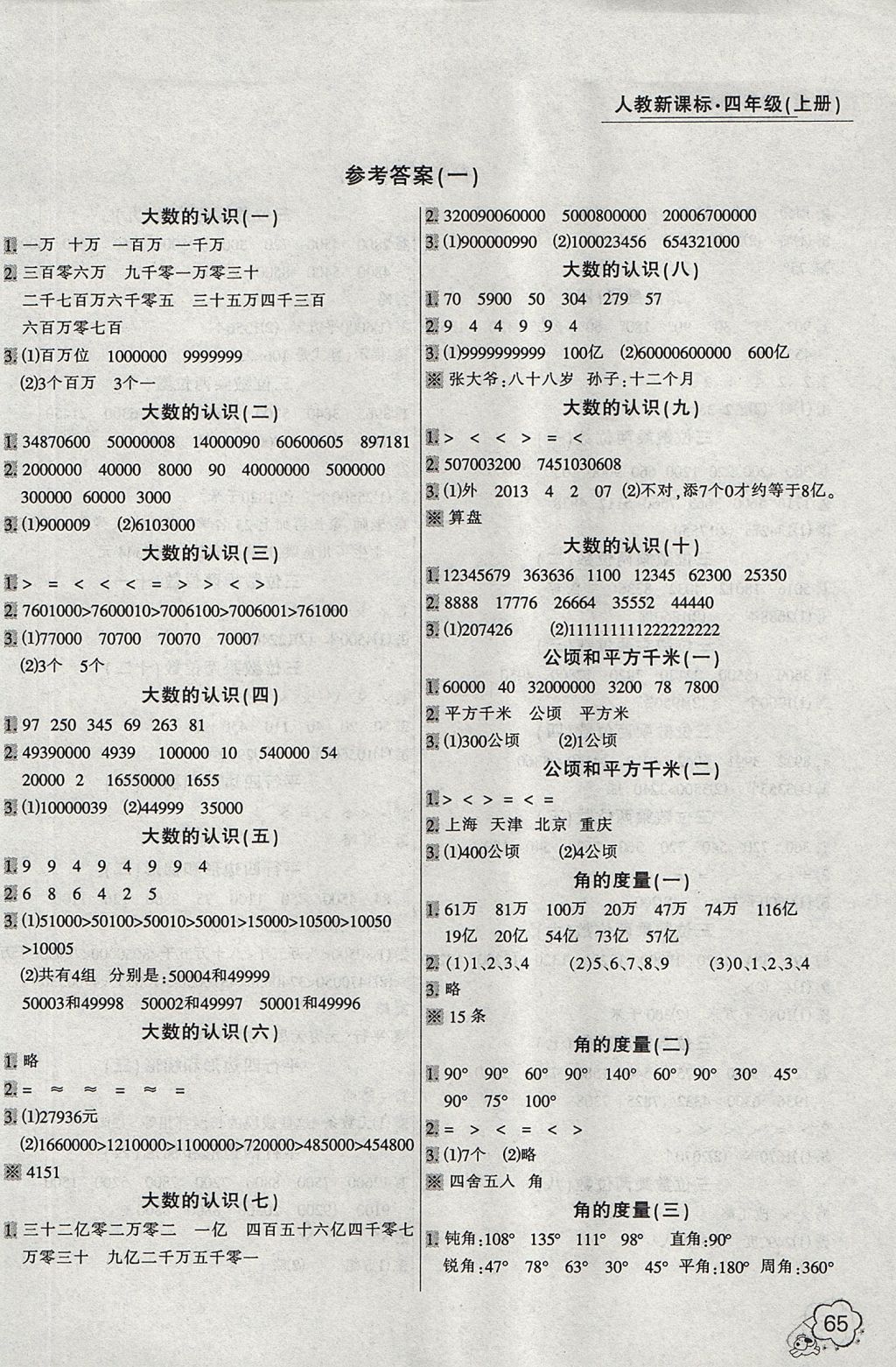 2017年小学生口算应用题卡一本全四年级上册人教版 参考答案第1页