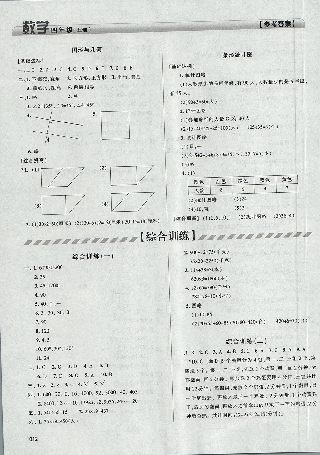 2017年学习质量监测四年级数学上册人教版 参考答案第12页