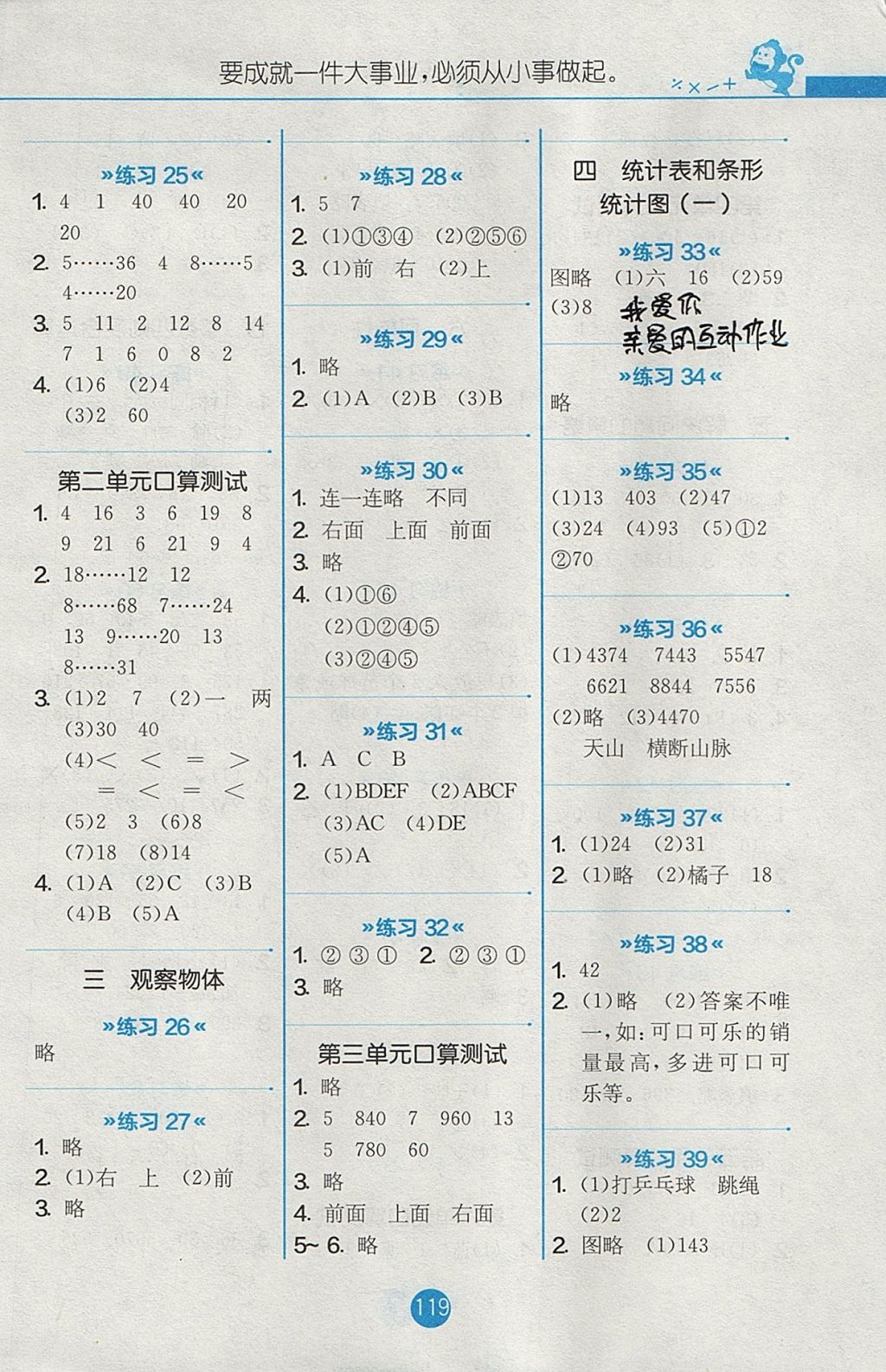 2017年小学数学口算心算速算天天练四年级上册苏教版 参考答案第3页