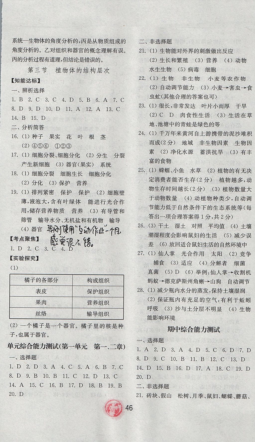 2017年初中基礎(chǔ)訓(xùn)練六年級生物學(xué)上冊魯科版五四制 參考答案第6頁