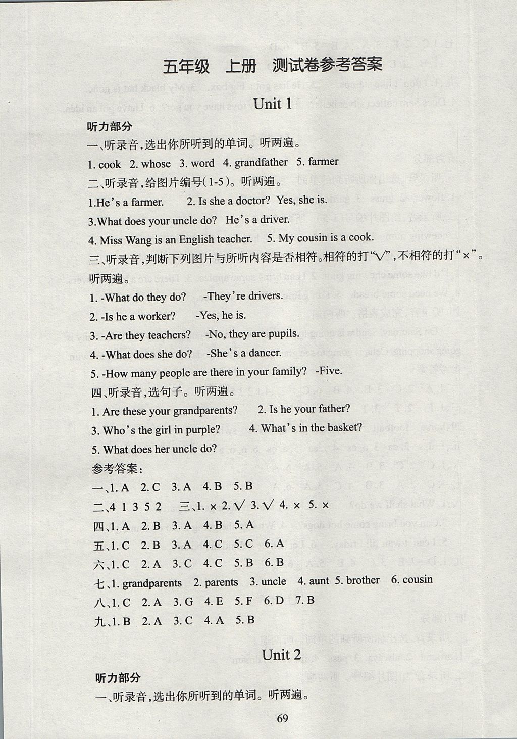 2017年小學(xué)劍橋英語同步練習(xí)五年級(jí)上冊 參考答案第1頁