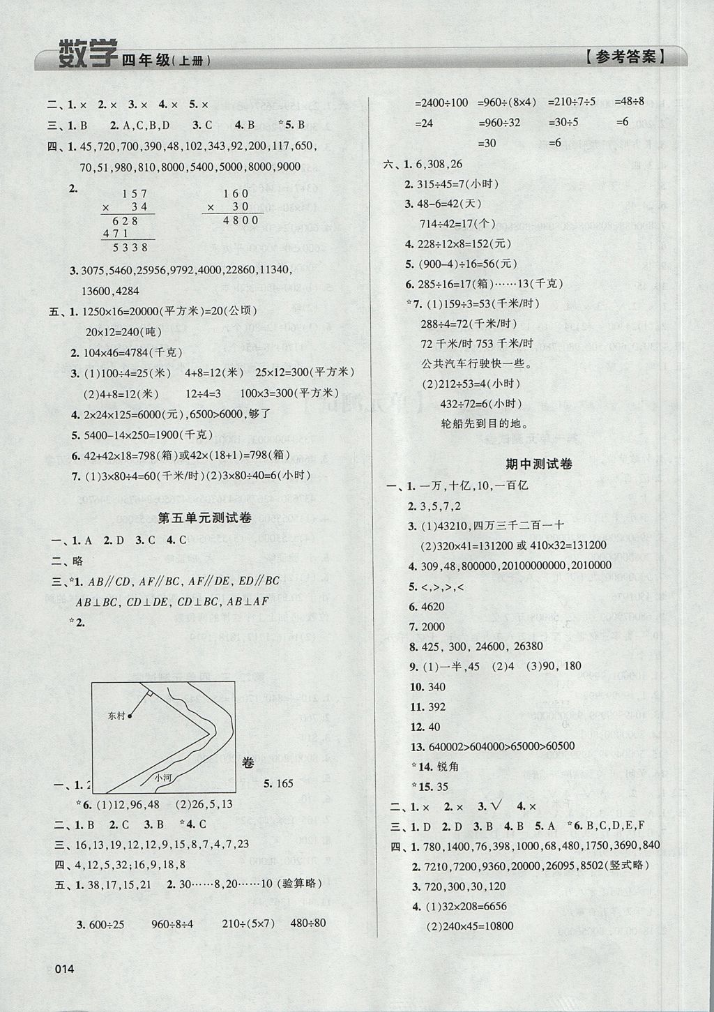 2017年學(xué)習(xí)質(zhì)量監(jiān)測四年級數(shù)學(xué)上冊人教版 參考答案第14頁