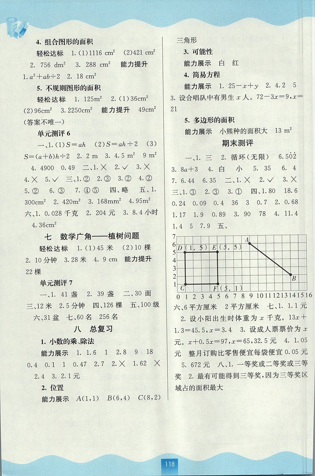 2017年自主学习能力测评五年级数学上册人教版 参考答案第6页