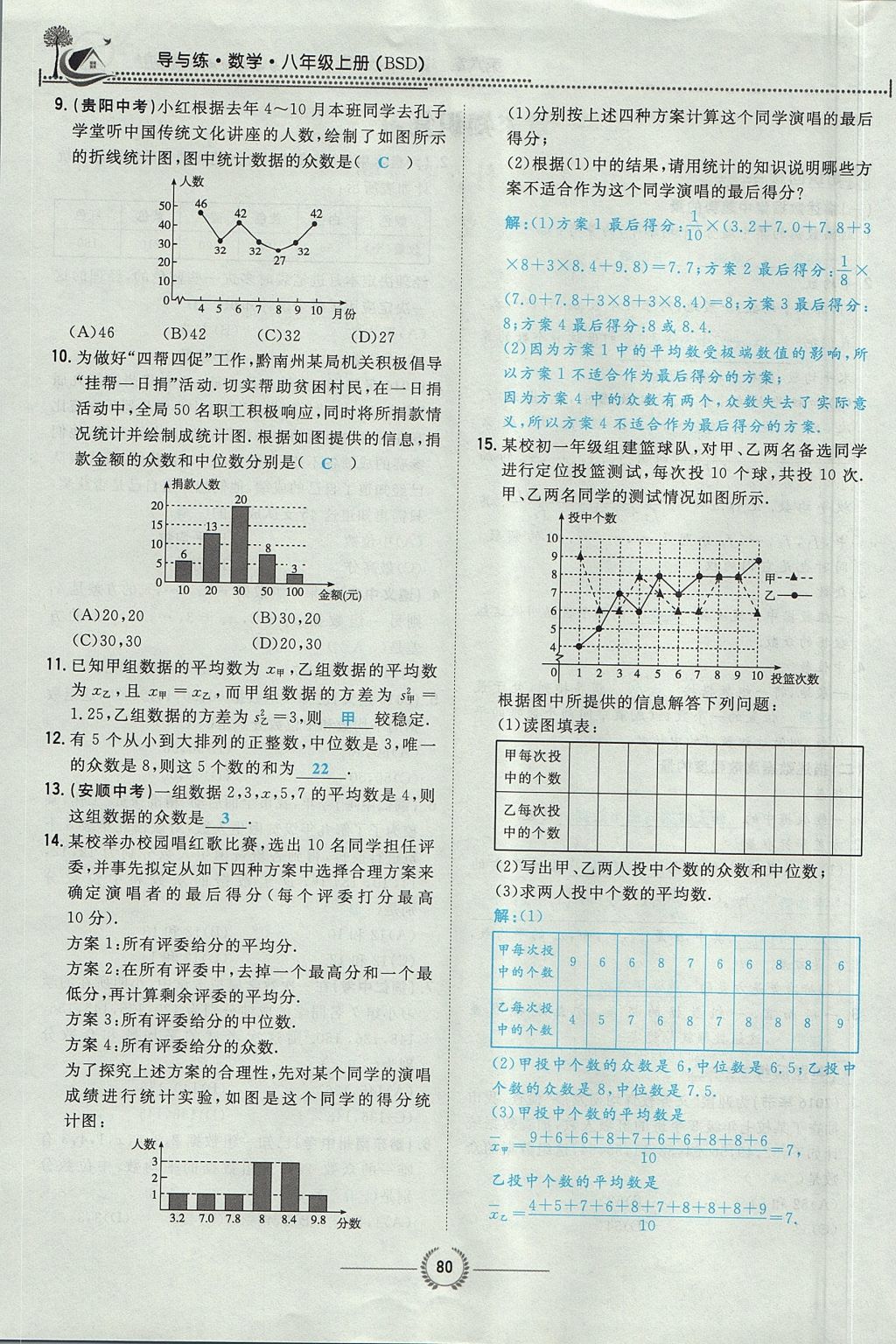 2017年贵阳初中同步导与练八年级数学上册北师大版 第六章 数据的分析第115页