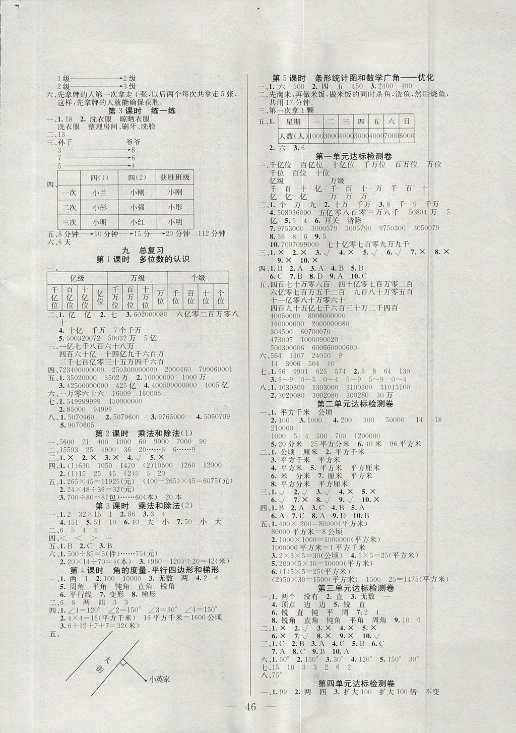 2017年同步課堂隨堂練習冊四年級數(shù)學上冊人教版 參考答案第6頁