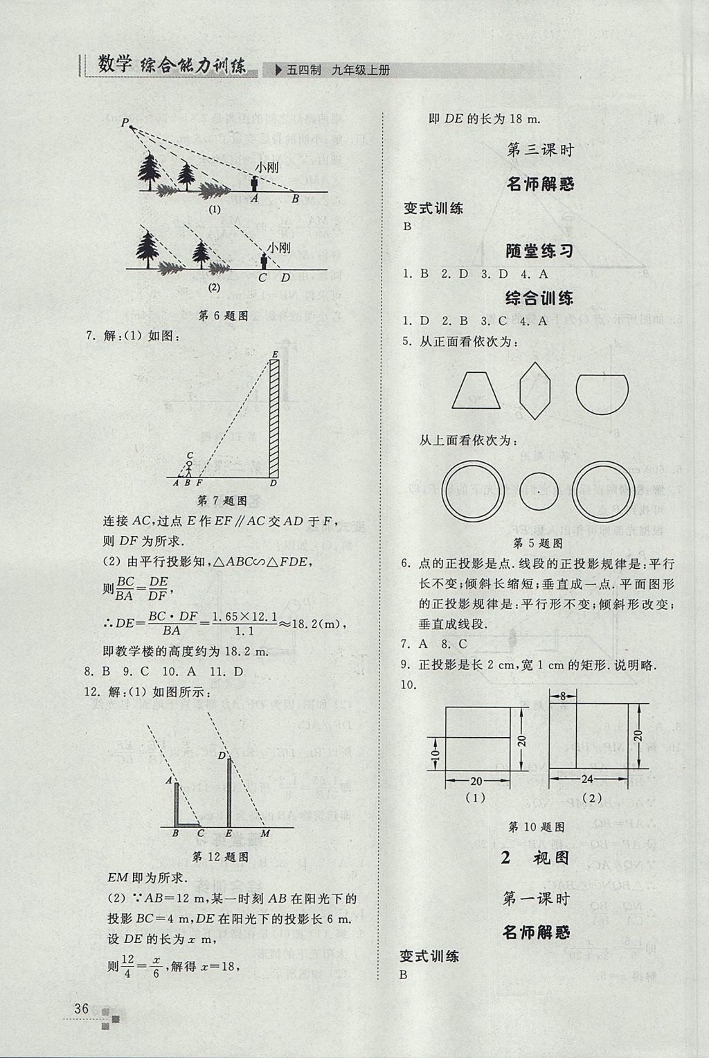 2017年綜合能力訓(xùn)練九年級數(shù)學(xué)上冊魯教版五四制 參考答案第36頁
