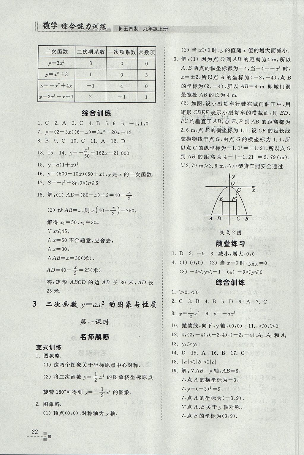 2017年綜合能力訓(xùn)練九年級(jí)數(shù)學(xué)上冊(cè)魯教版五四制 參考答案第22頁(yè)