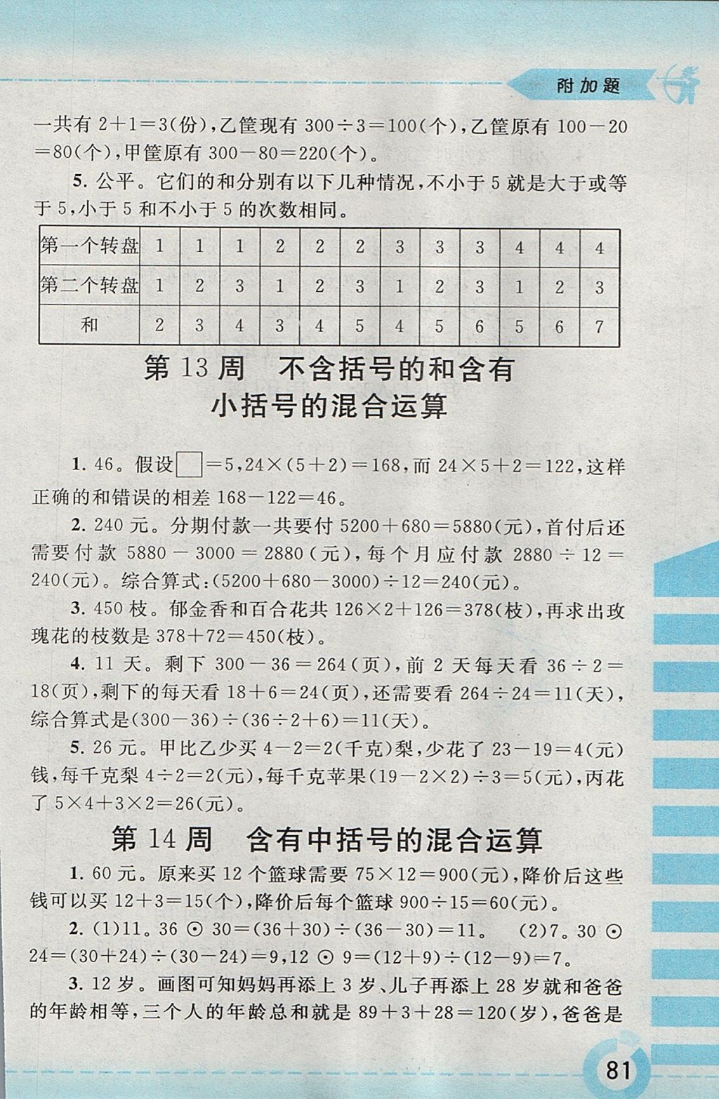 2017年附加題四年級數(shù)學(xué)上冊江蘇版黃山書社 參考答案第9頁