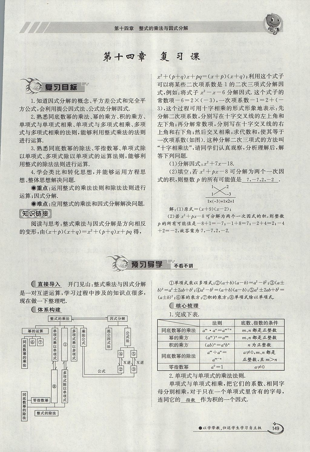 2017年金太阳导学案八年级数学上册 第十四章 整式的乘法与因式分解第198页