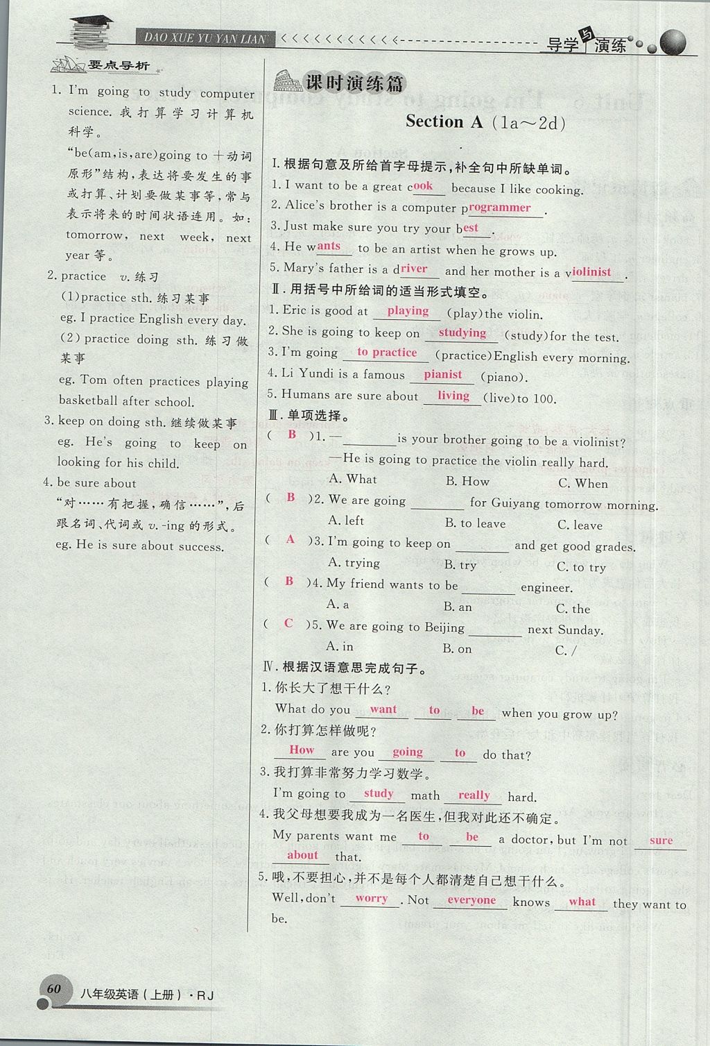 2017年導學與演練八年級英語上冊人教版貴陽專版 Unit 6 I'm going to study computer science第60頁