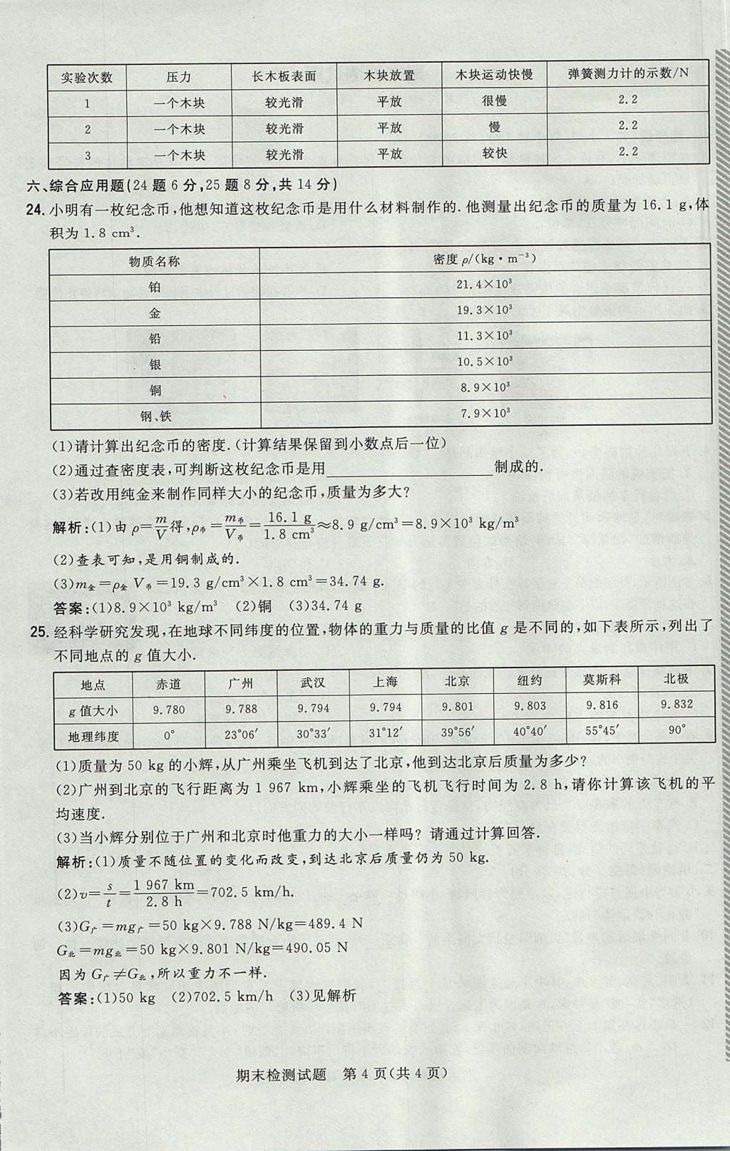 2017年贵阳初中同步导与练八年级物理上册沪科版 检测题第28页