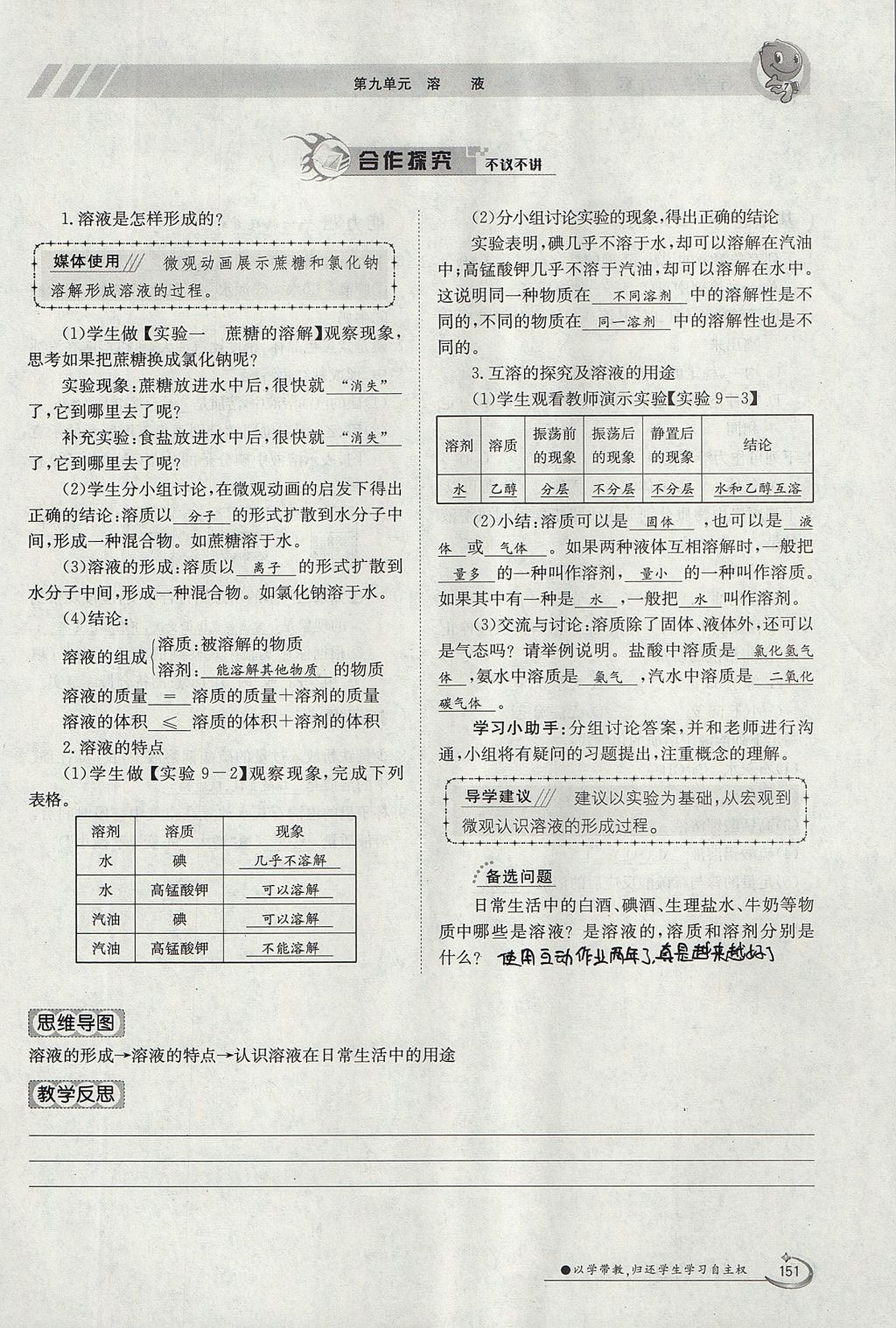 2017年金太阳导学案九年级化学全一册 第九单元 溶液第55页