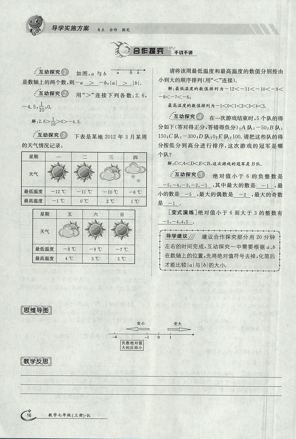 2017年金太阳导学案七年级数学上册 第一章 有理数第16页