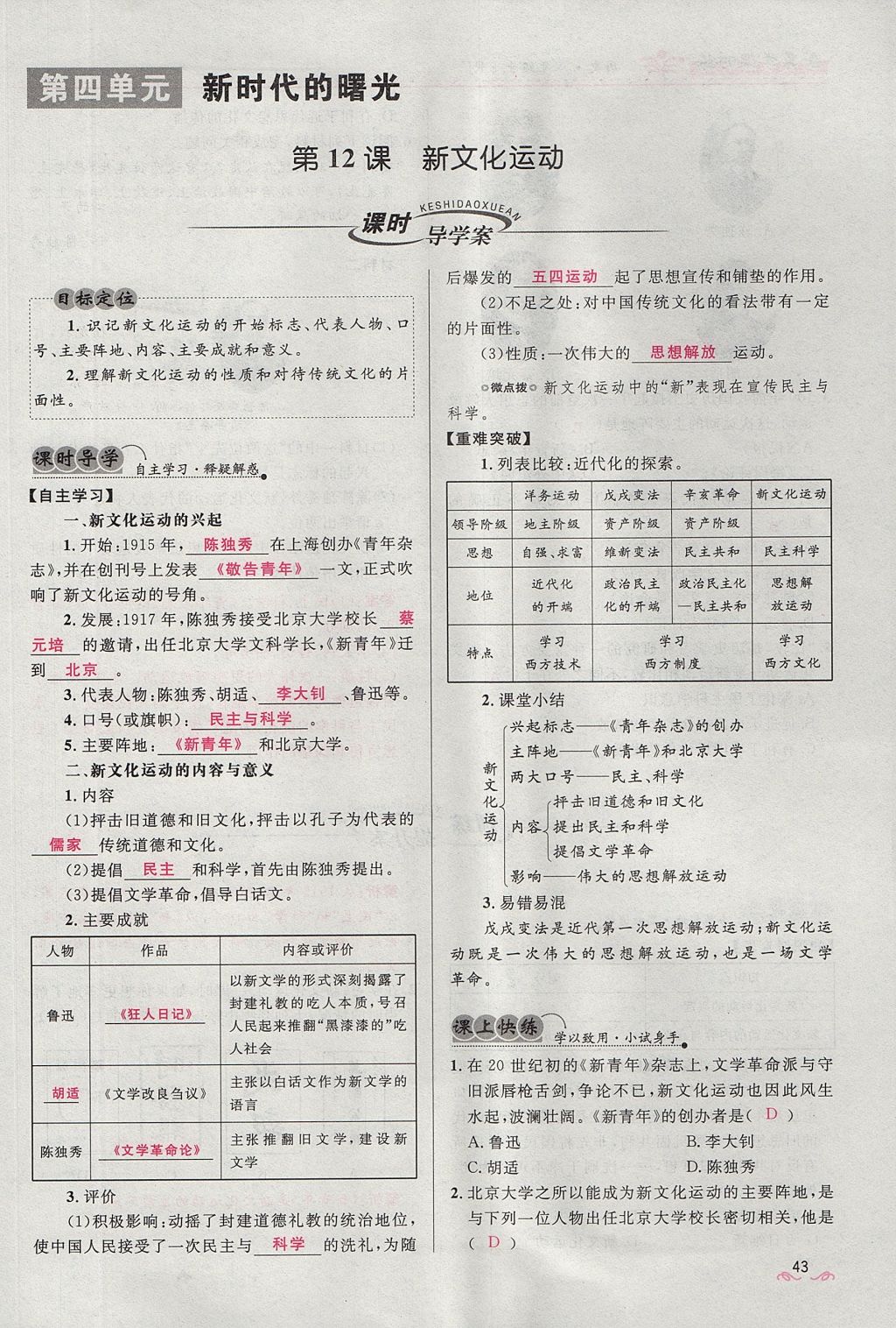 2017年夺冠百分百新导学课时练八年级历史上册人教版 第四单元第110页