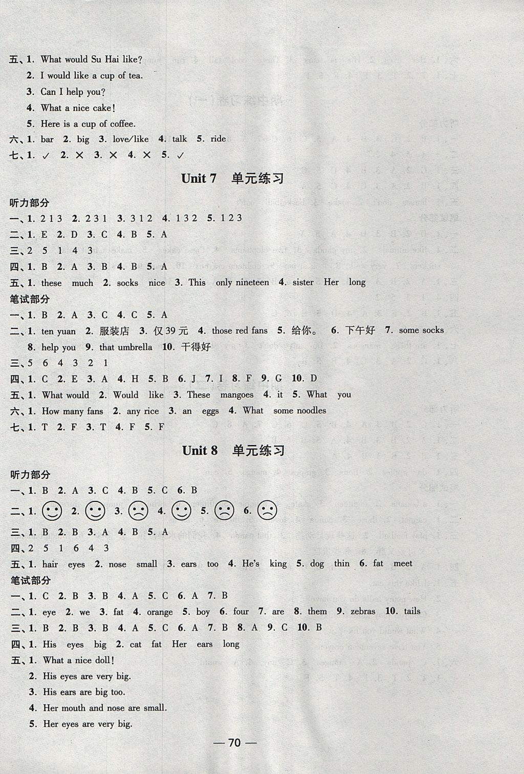 2017年隨堂練1加2課課練單元卷四年級英語上冊江蘇版 參考答案第22頁