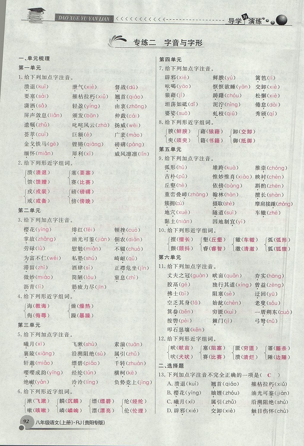 2017年導(dǎo)學(xué)與演練八年級語文上冊人教版貴陽專版 專練第2頁