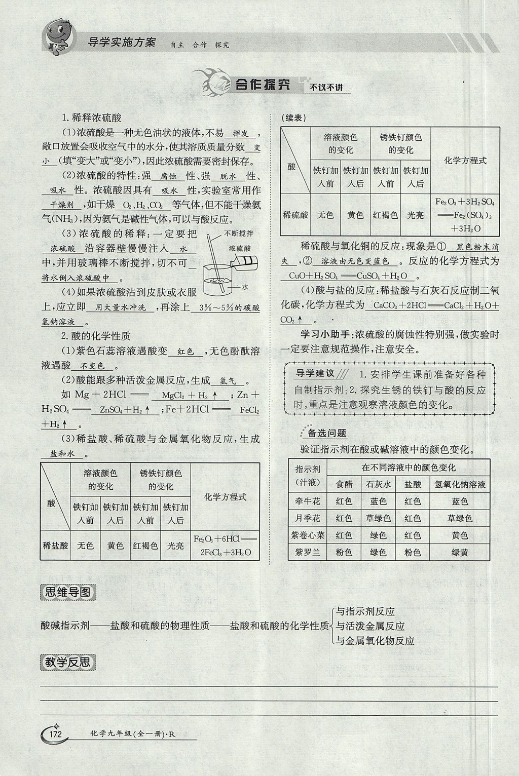 2017年金太阳导学案九年级化学全一册 第十单元 酸和碱第190页