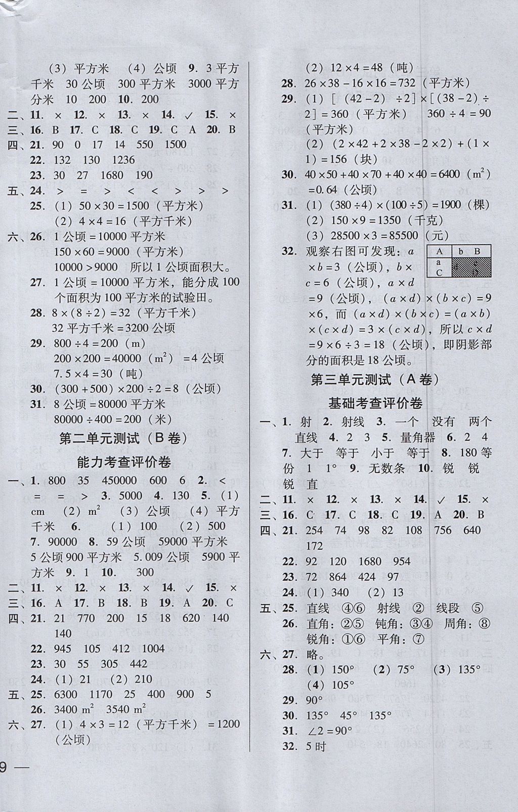 2017年东莞状元坊全程突破AB测试卷四年级数学上册人教版 参考答案第2页