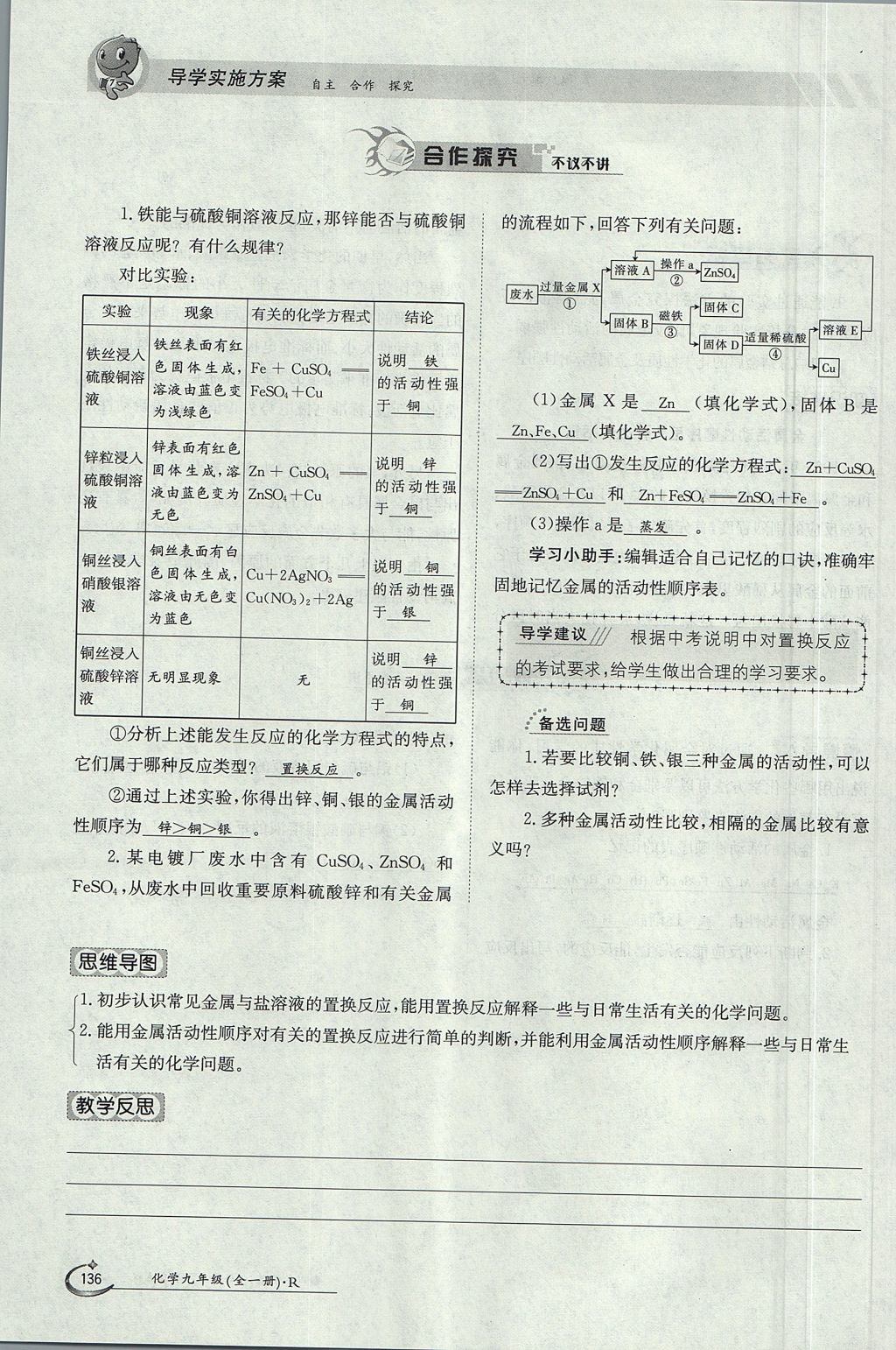 2017年金太阳导学案九年级化学全一册 第八单元 金属和金属材料第118页