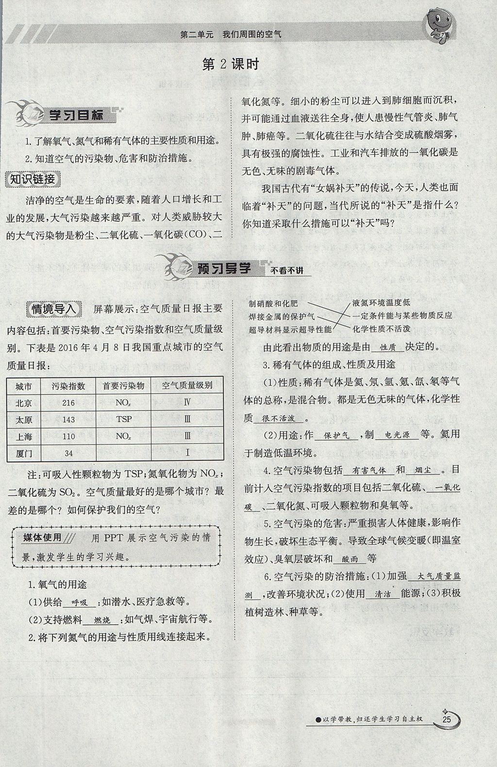 2017年金太阳导学案九年级化学全一册 第二单元 我们周围的空气第78页