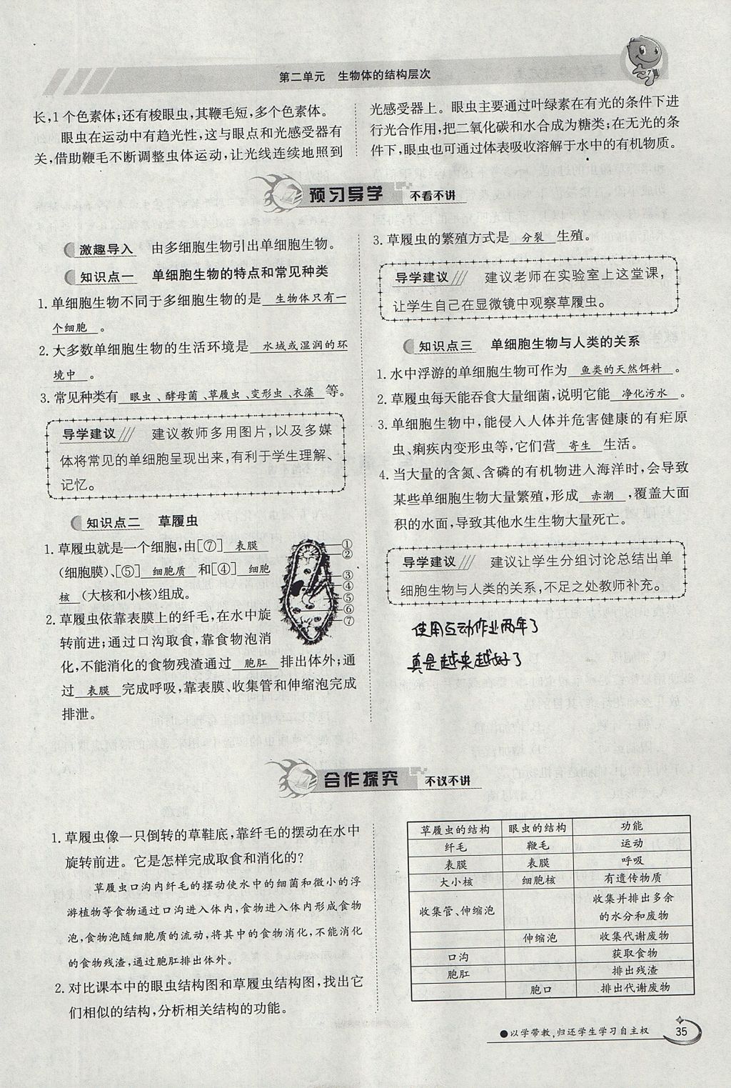 2017年金太陽導(dǎo)學案七年級生物上冊人教版 第二單元第71頁