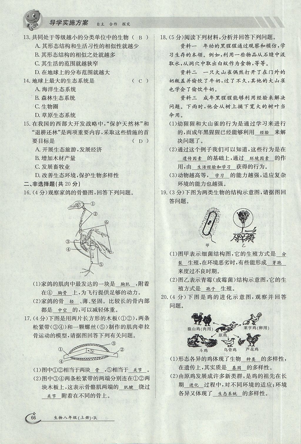 2017年金太阳导学案八年级生物上册人教版 第六单元第66页