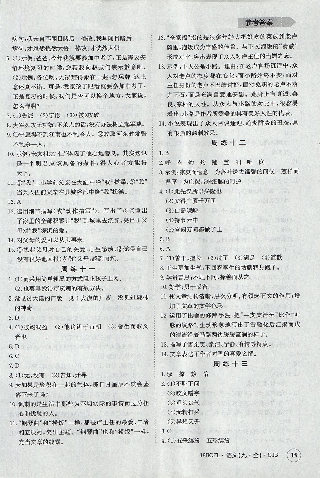 2017年日清周練限時(shí)提升卷九年級(jí)語文全一冊(cè) 參考答案第19頁