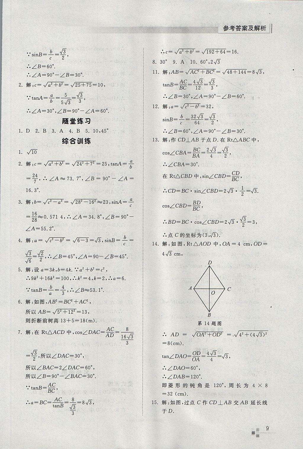 2017年綜合能力訓(xùn)練九年級數(shù)學(xué)上冊魯教版五四制 參考答案第9頁