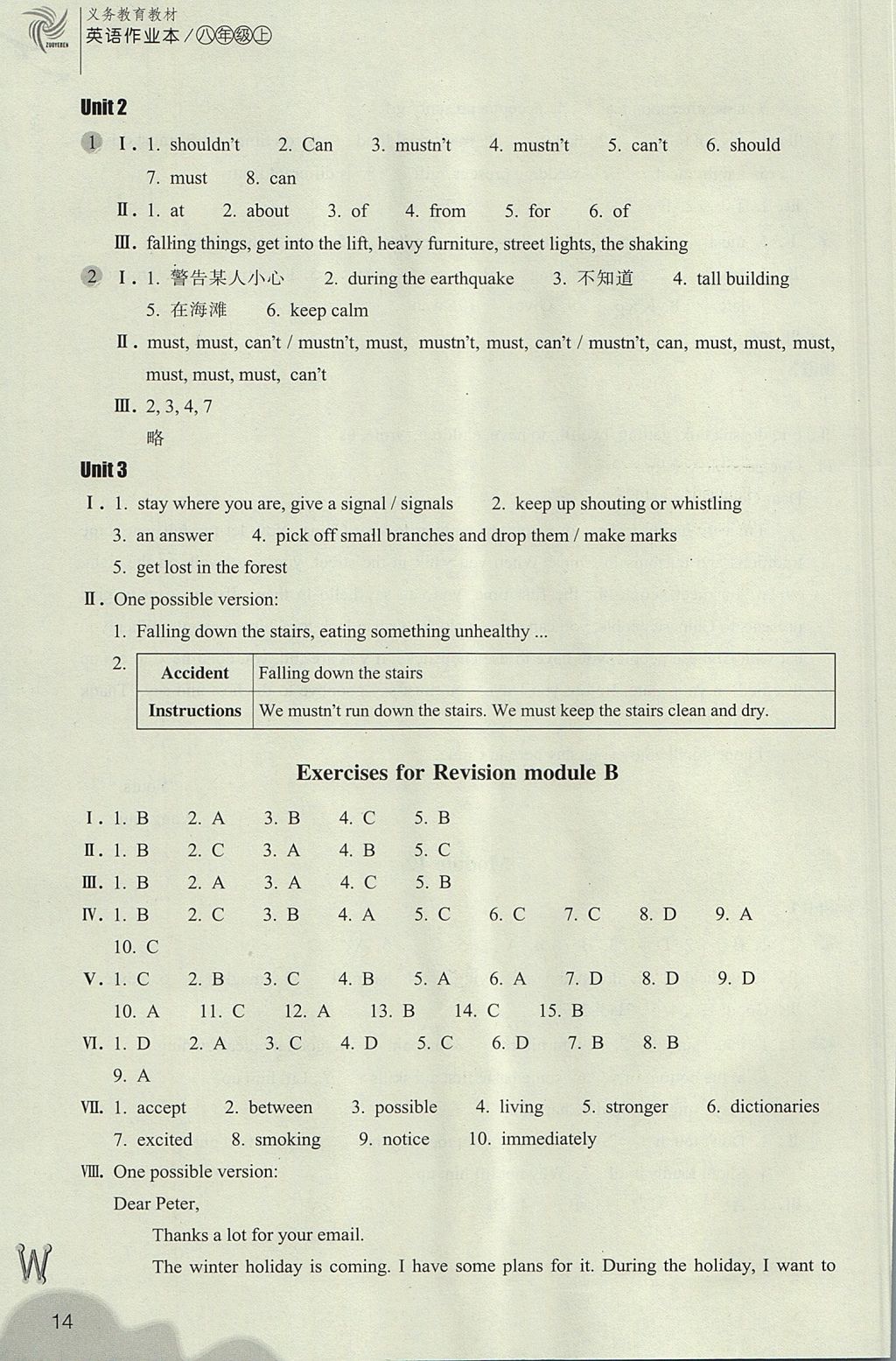 2017年作業(yè)本八年級(jí)英語上冊(cè)外研版浙江教育出版社 參考答案第14頁