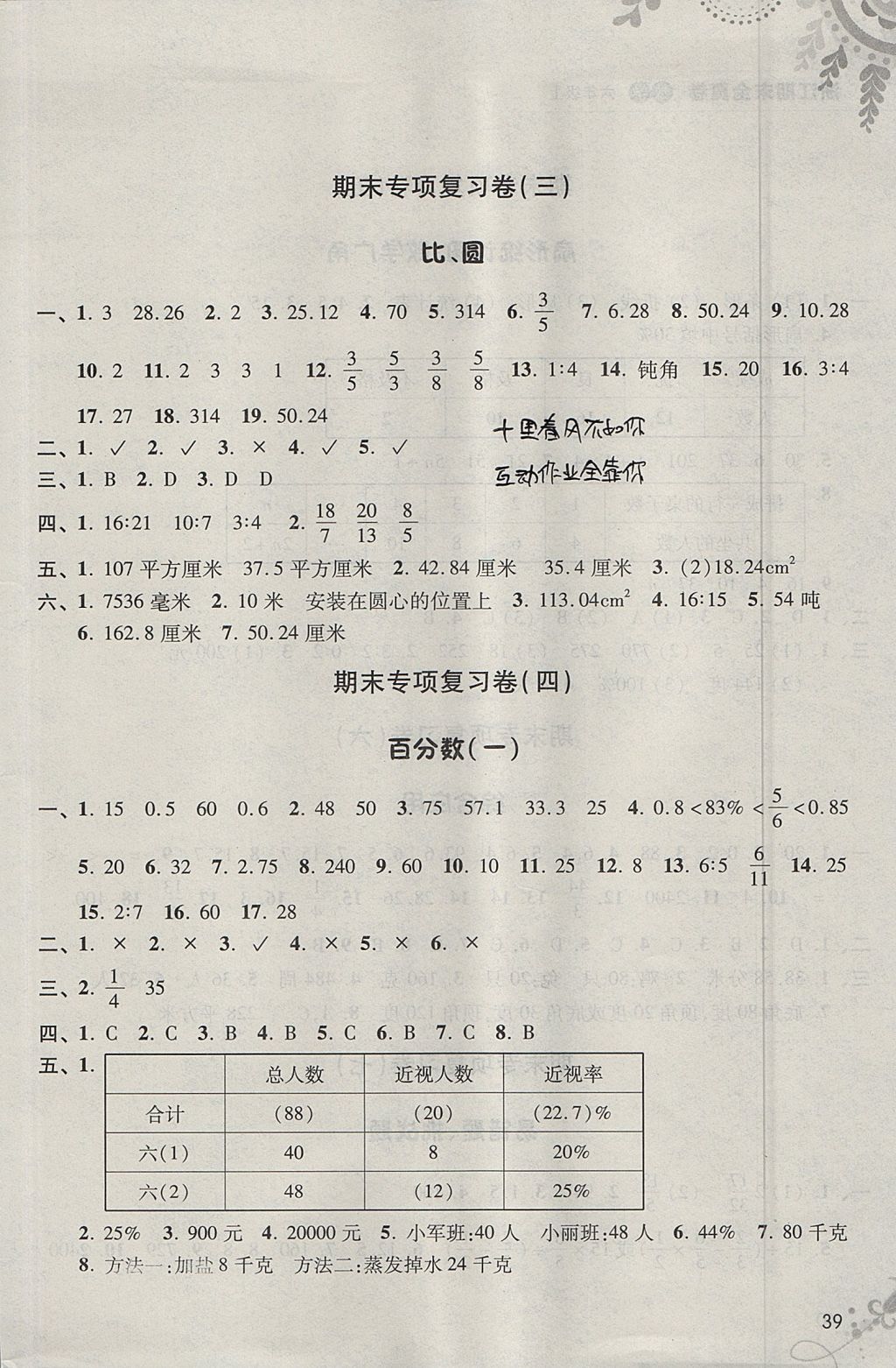 2017年浙江期末全真卷六年級(jí)數(shù)學(xué)上冊(cè)人教版 參考答案第2頁