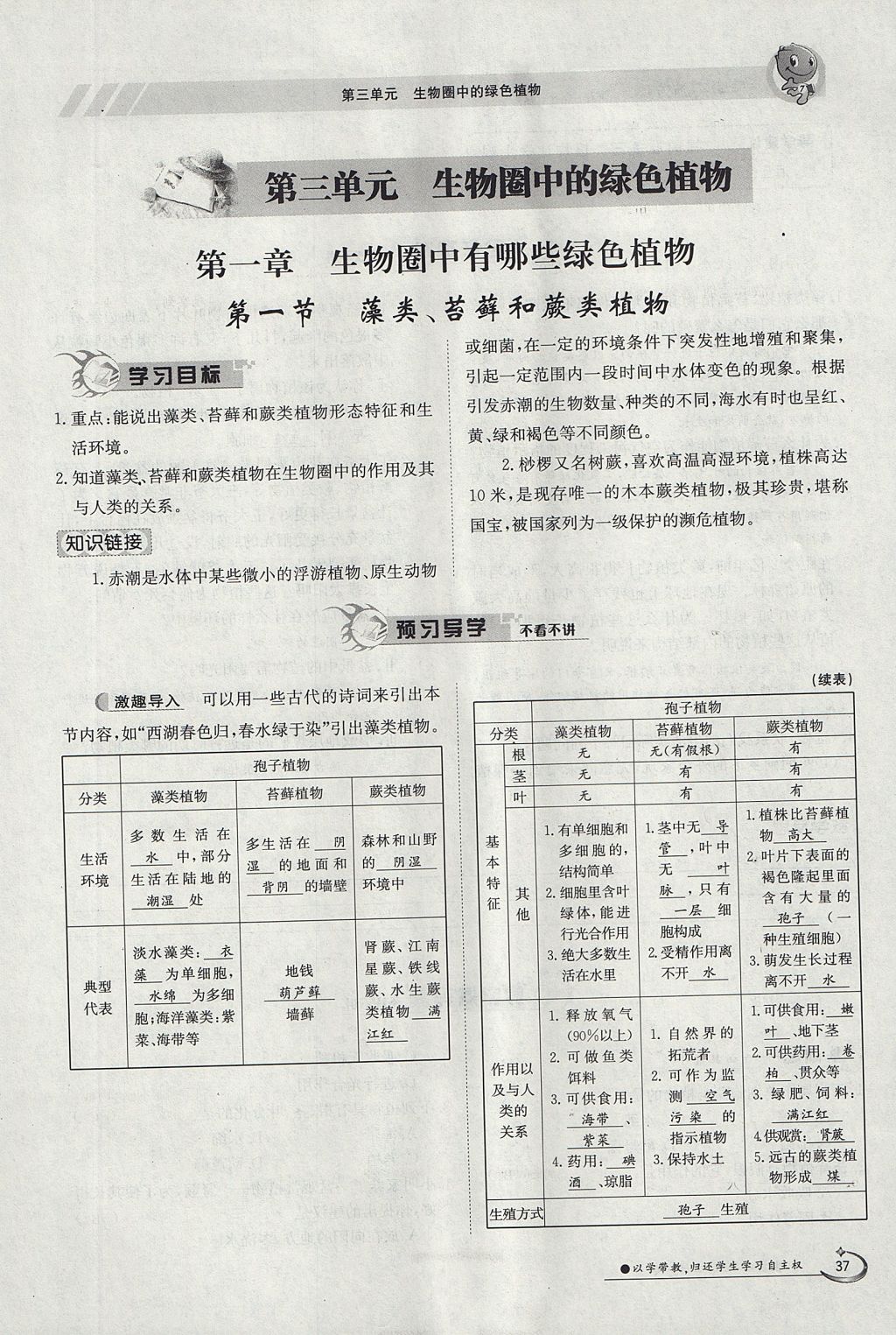 2017年金太阳导学案七年级生物上册人教版 第三单元第19页