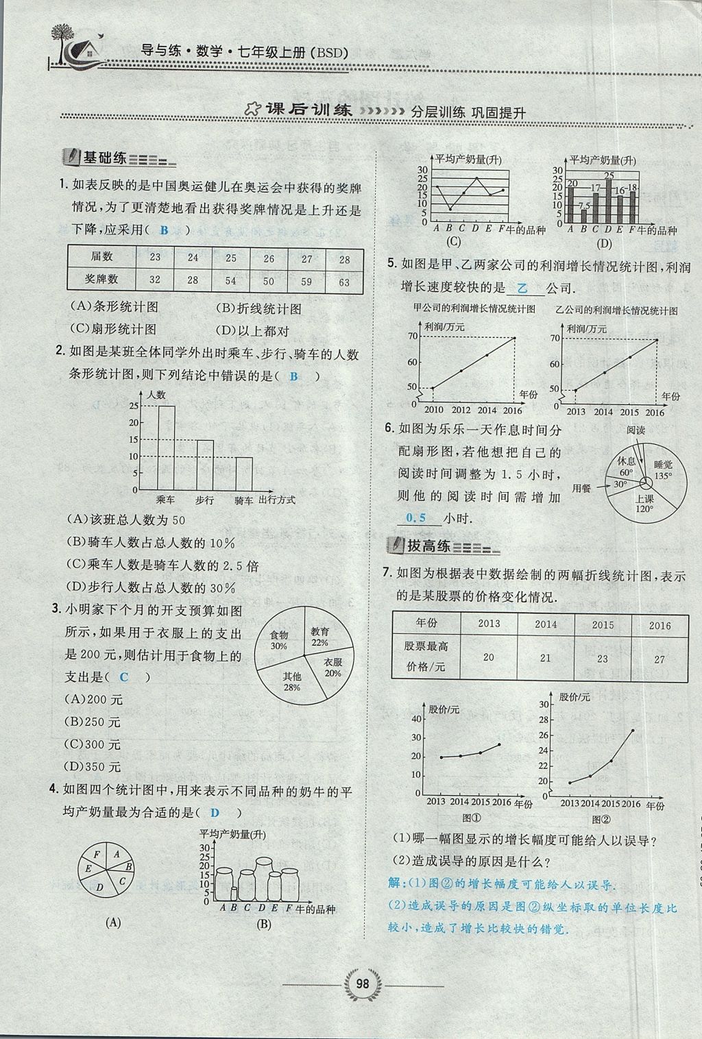 2017年貴陽初中同步導(dǎo)與練七年級數(shù)學(xué)上冊北師大版 第六章 數(shù)據(jù)的收集與整理第120頁